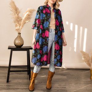 Vintage 60s floral quilt padded duster robe jacket